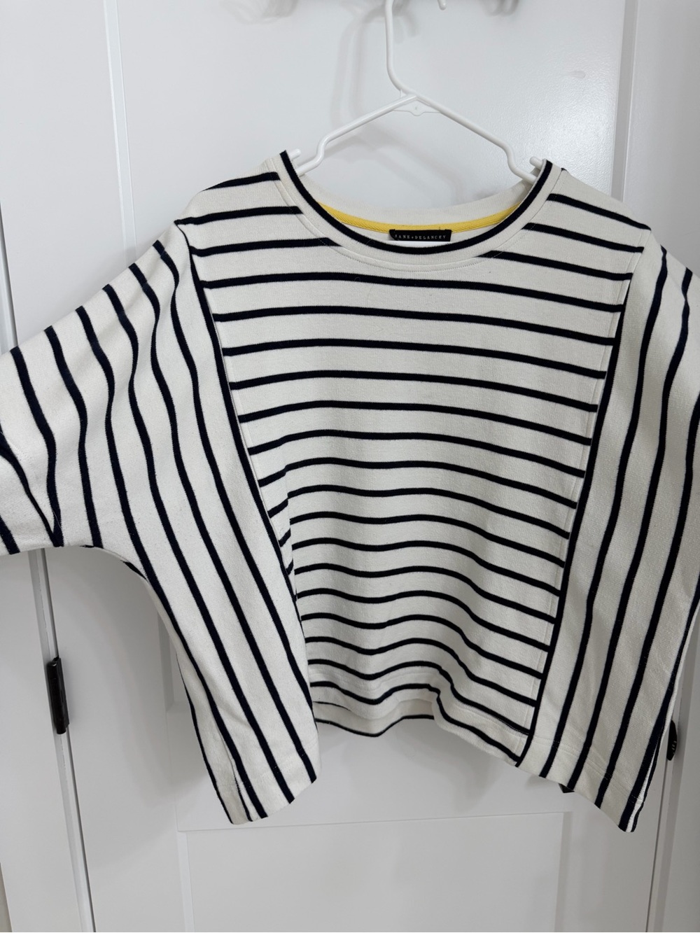 Jane and Delancey Black & White Striped Crewneck Sweater